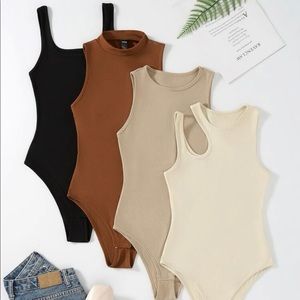 Plus 4 pcs solid Ribbed knit Cut out bodysuits